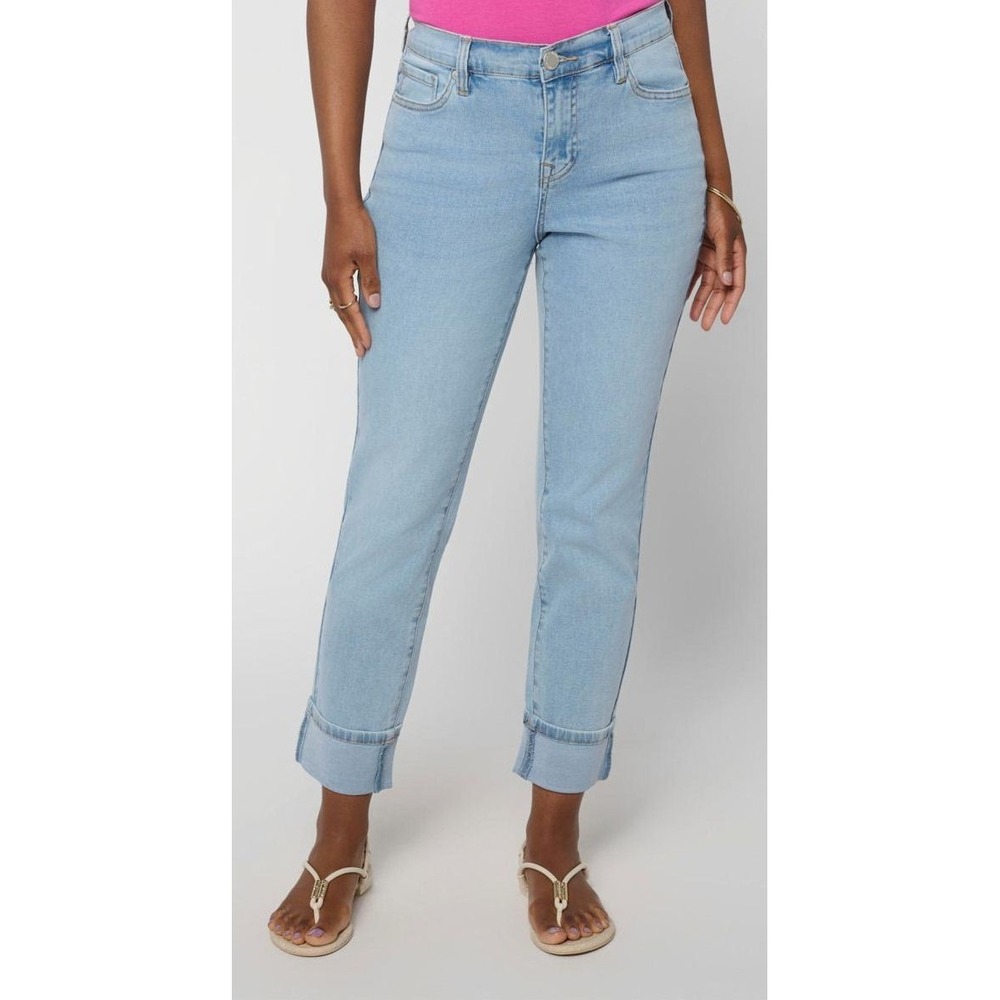 DG2 by Diane Gilman Classic Stretch Cuffed Girlfriend Ankle Jeans - Chambray 6P